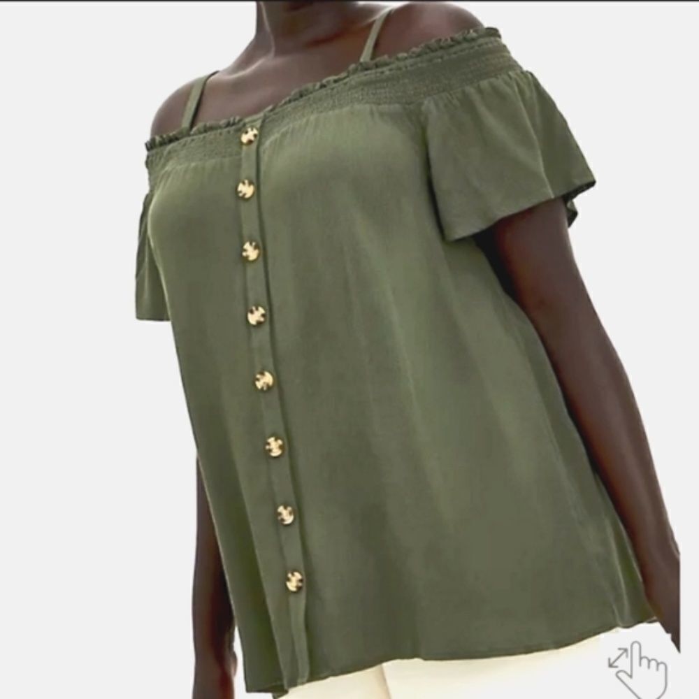 Torrid Olive Green Gauze Cold Shoulder Top Blouse Shirt Plus sz 2X